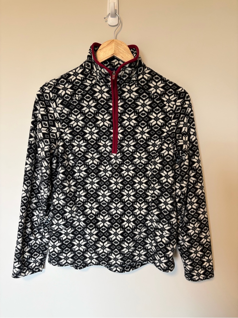 Lands’ End Anyweather Fleece 1/4 Zip Sweater Nordic Snowflake Long Sleeve Sz Sm